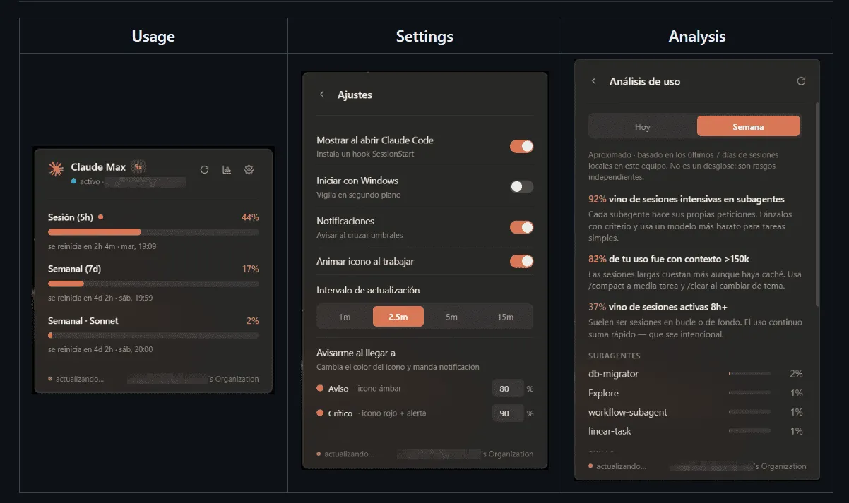 Claude Usage Widget interface
